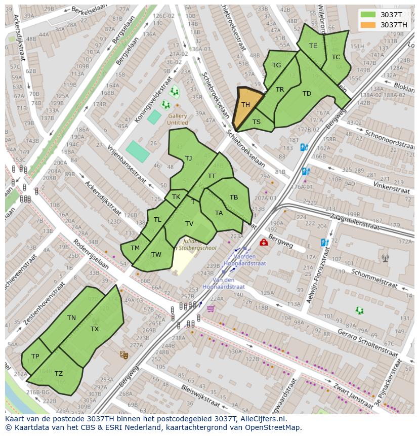 Afbeelding van het postcodegebied 3037 TH op de kaart.