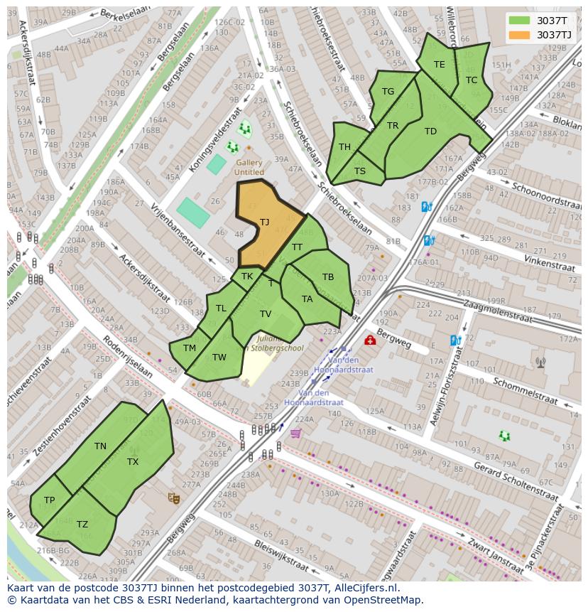 Afbeelding van het postcodegebied 3037 TJ op de kaart.