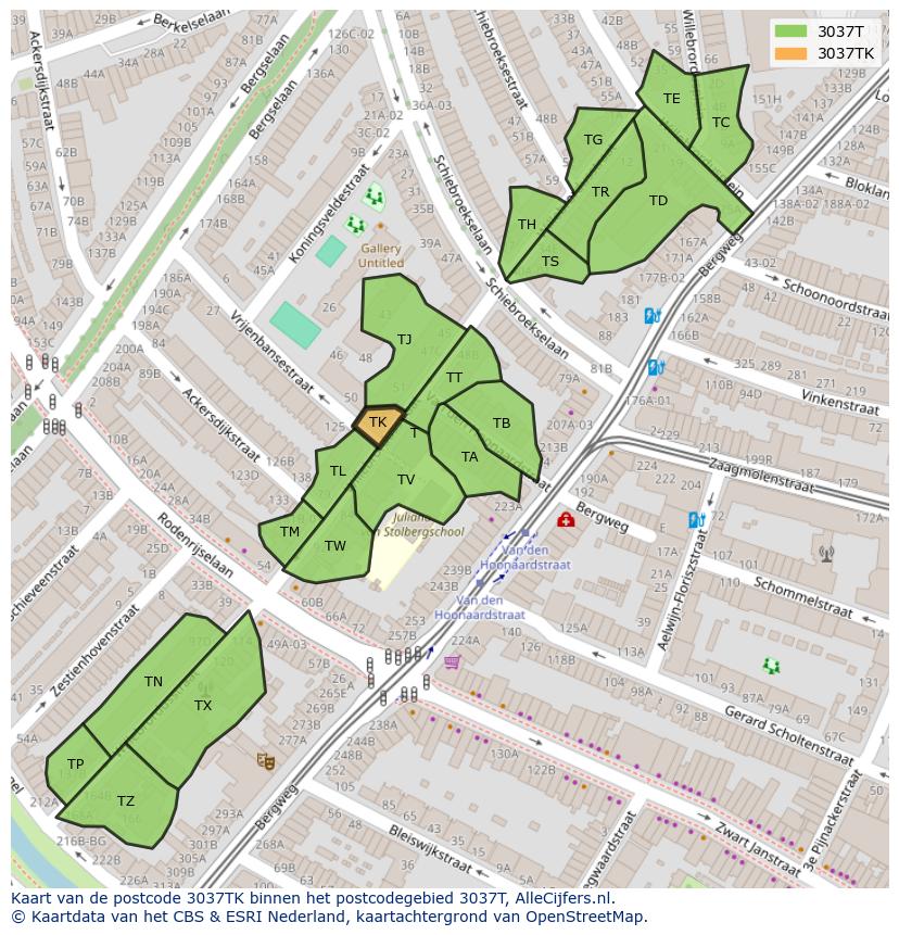 Afbeelding van het postcodegebied 3037 TK op de kaart.