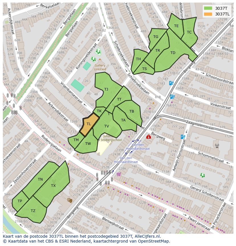 Afbeelding van het postcodegebied 3037 TL op de kaart.