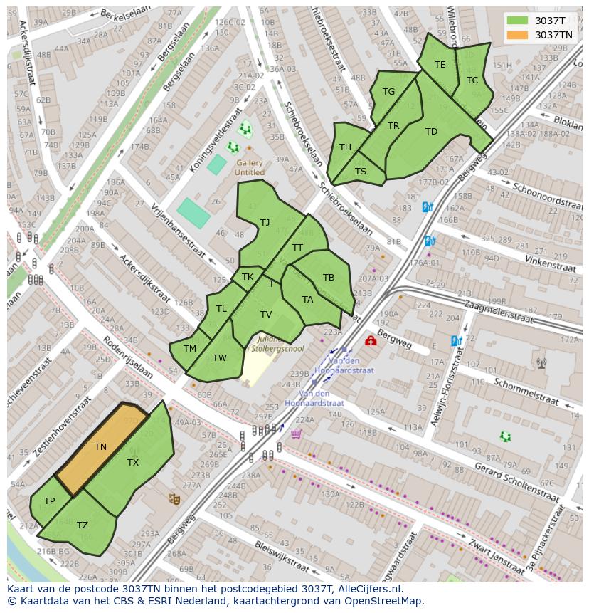 Afbeelding van het postcodegebied 3037 TN op de kaart.
