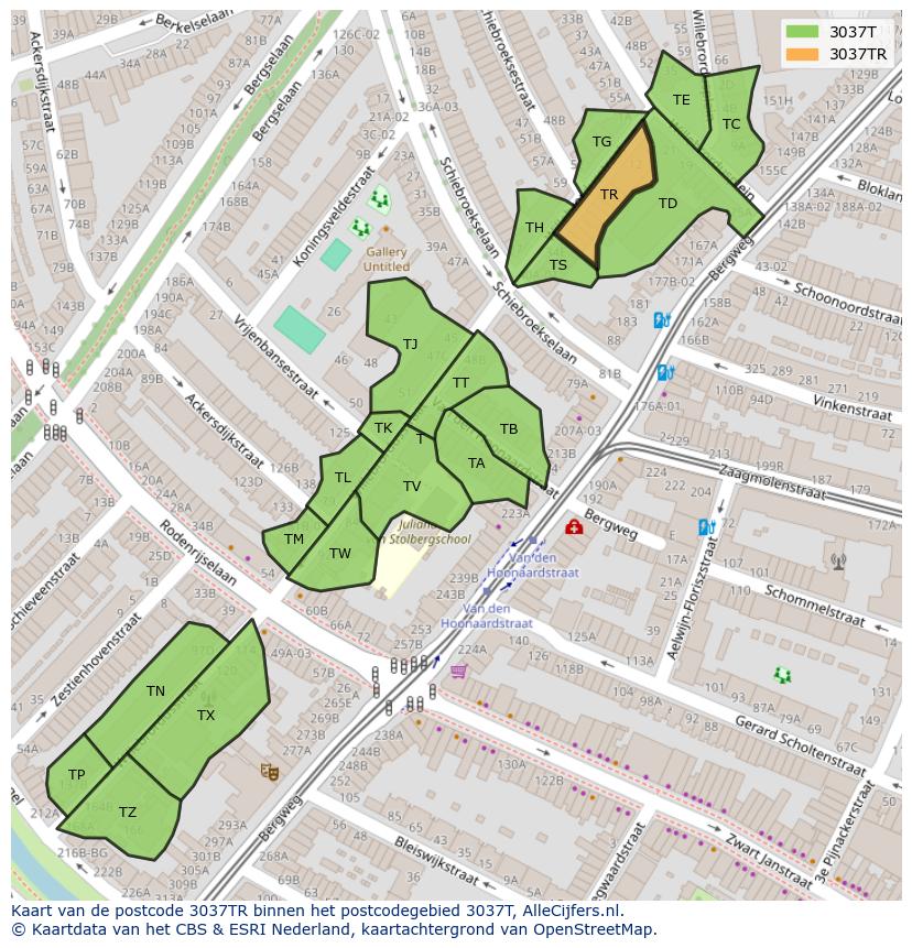 Afbeelding van het postcodegebied 3037 TR op de kaart.