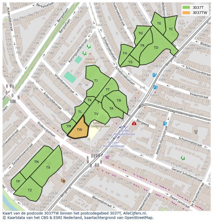 Afbeelding van het postcodegebied 3037 TW op de kaart.