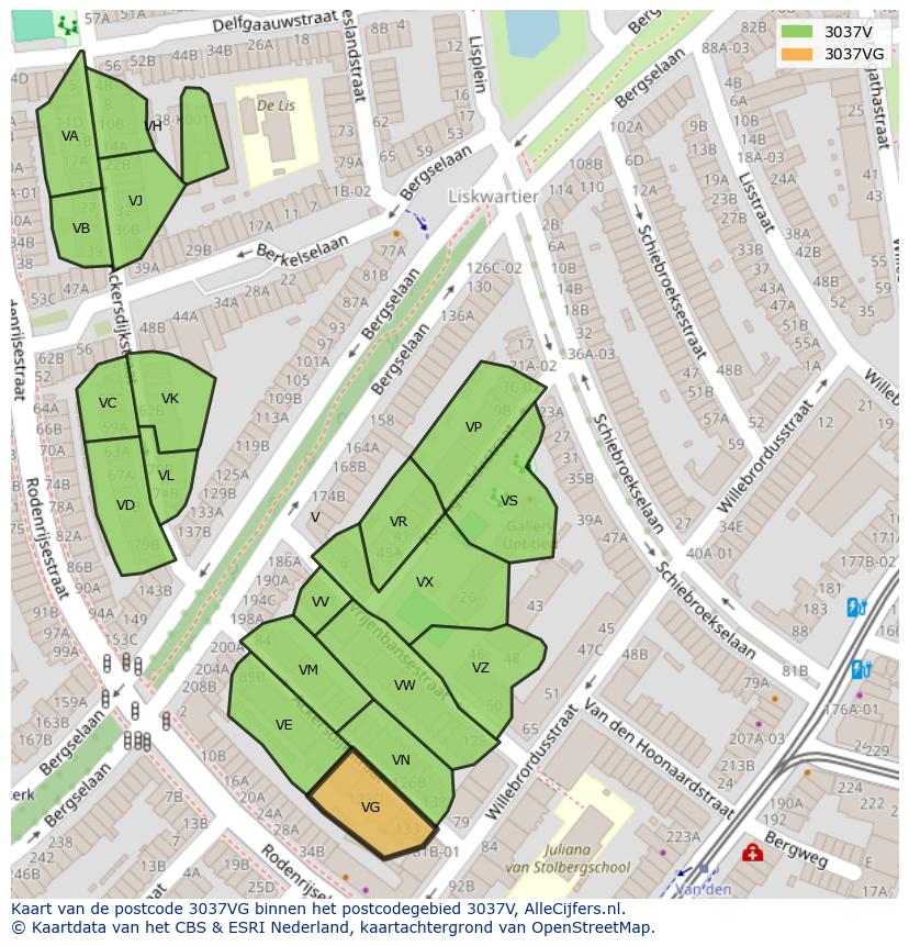 Afbeelding van het postcodegebied 3037 VG op de kaart.