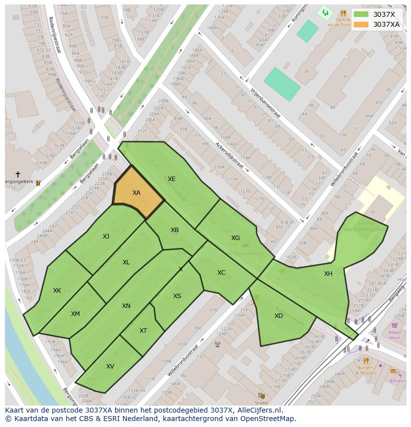Afbeelding van het postcodegebied 3037 XA op de kaart.
