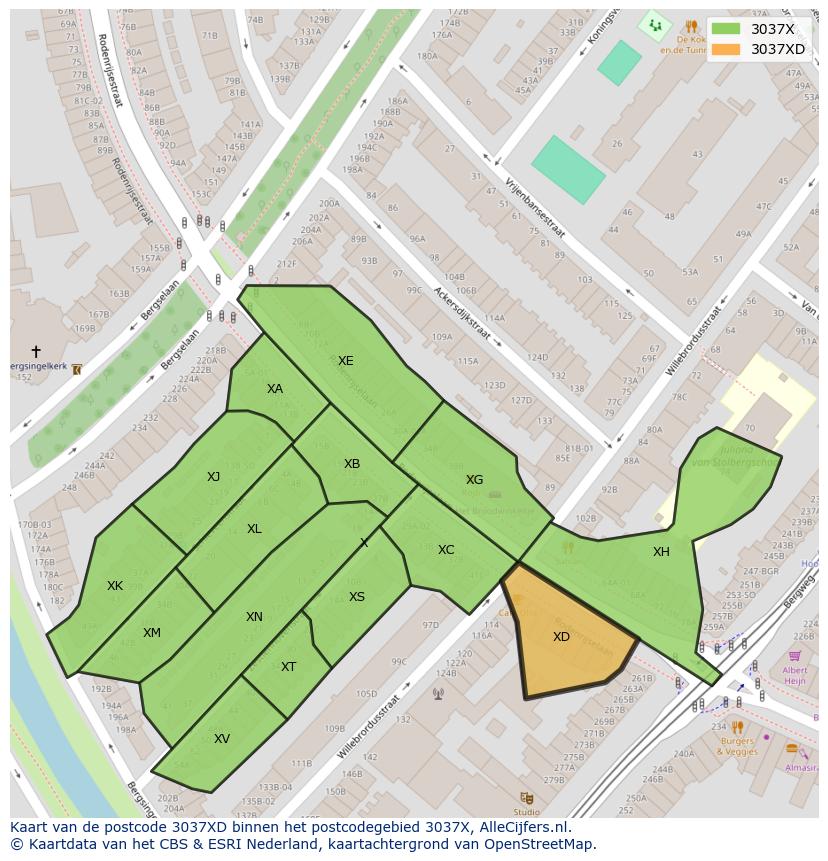 Afbeelding van het postcodegebied 3037 XD op de kaart.