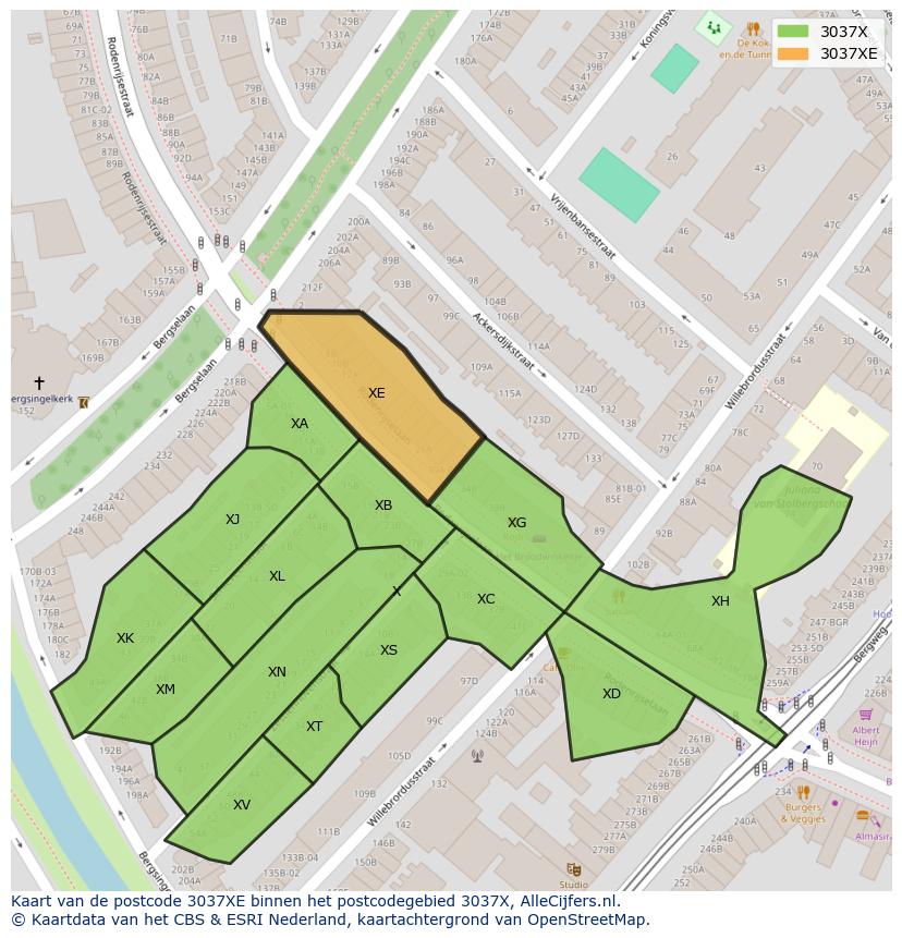 Afbeelding van het postcodegebied 3037 XE op de kaart.