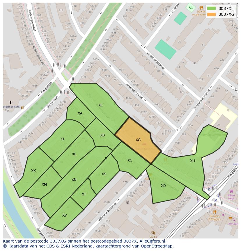 Afbeelding van het postcodegebied 3037 XG op de kaart.