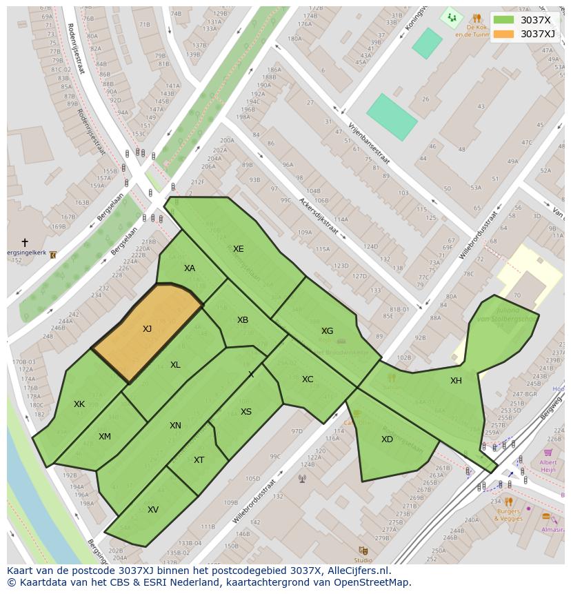 Afbeelding van het postcodegebied 3037 XJ op de kaart.