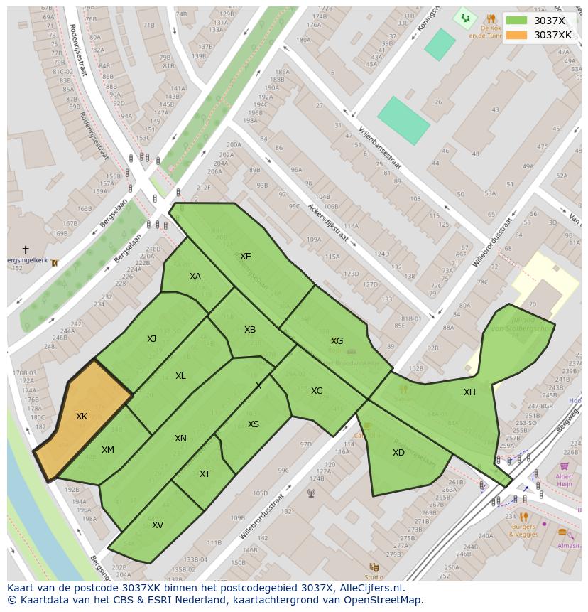 Afbeelding van het postcodegebied 3037 XK op de kaart.