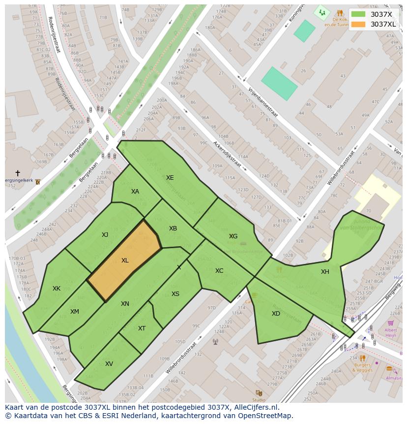 Afbeelding van het postcodegebied 3037 XL op de kaart.