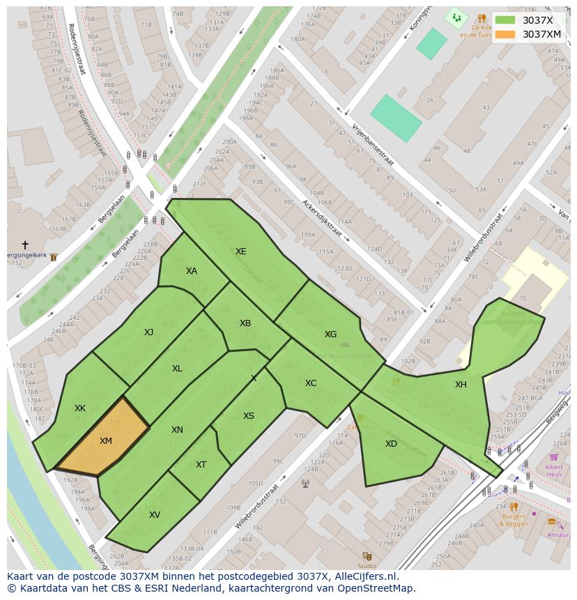 Afbeelding van het postcodegebied 3037 XM op de kaart.