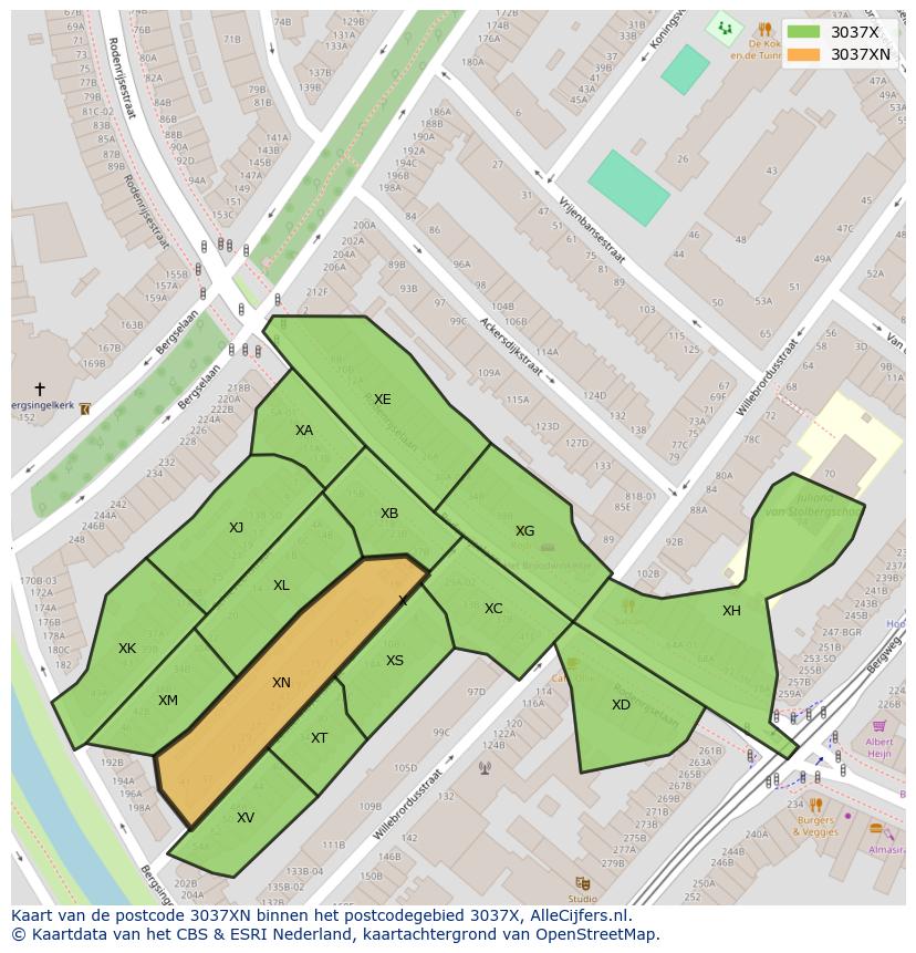 Afbeelding van het postcodegebied 3037 XN op de kaart.