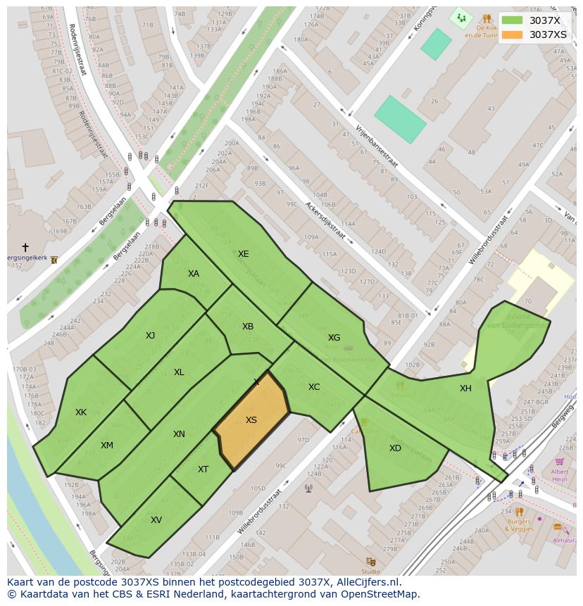 Afbeelding van het postcodegebied 3037 XS op de kaart.