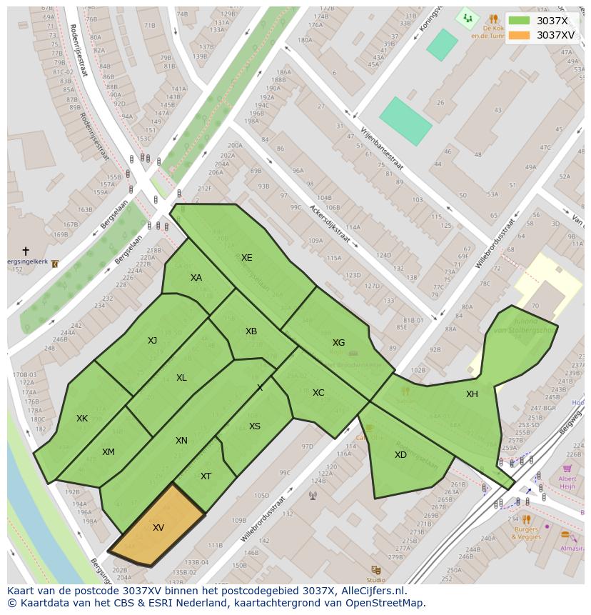 Afbeelding van het postcodegebied 3037 XV op de kaart.