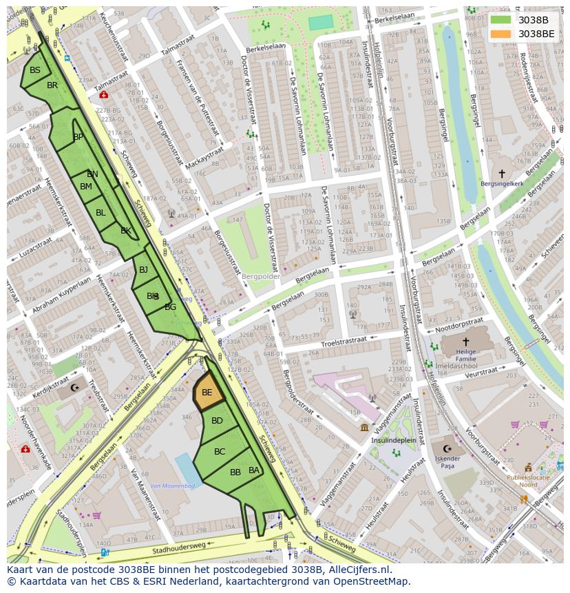 Afbeelding van het postcodegebied 3038 BE op de kaart.