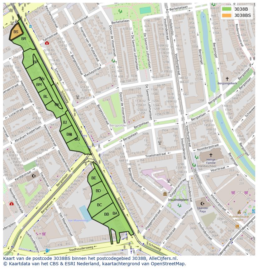 Afbeelding van het postcodegebied 3038 BS op de kaart.