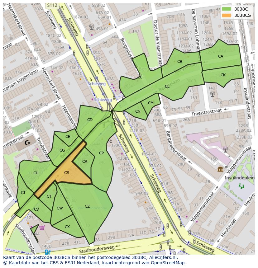 Afbeelding van het postcodegebied 3038 CS op de kaart.