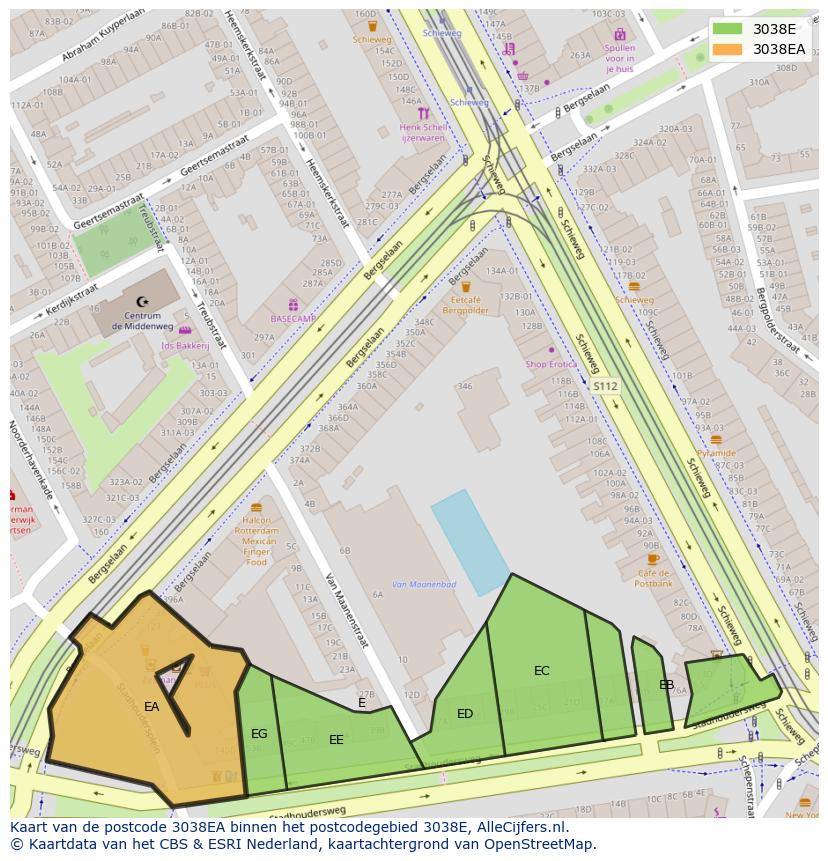 Afbeelding van het postcodegebied 3038 EA op de kaart.