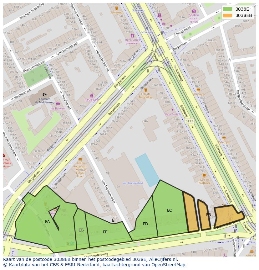 Afbeelding van het postcodegebied 3038 EB op de kaart.