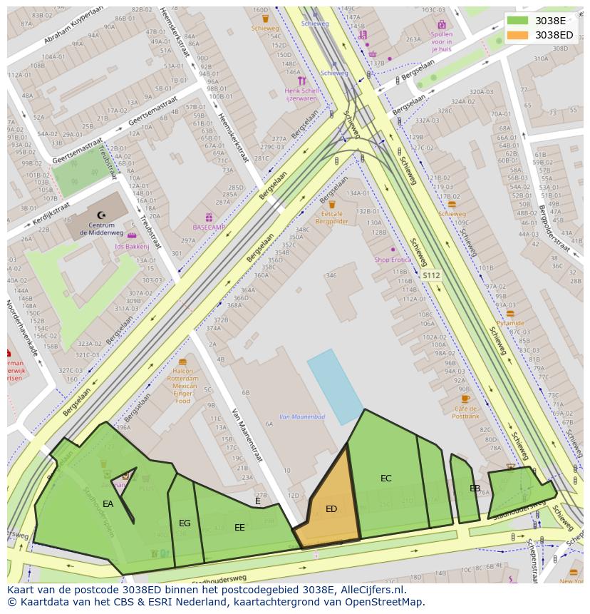Afbeelding van het postcodegebied 3038 ED op de kaart.