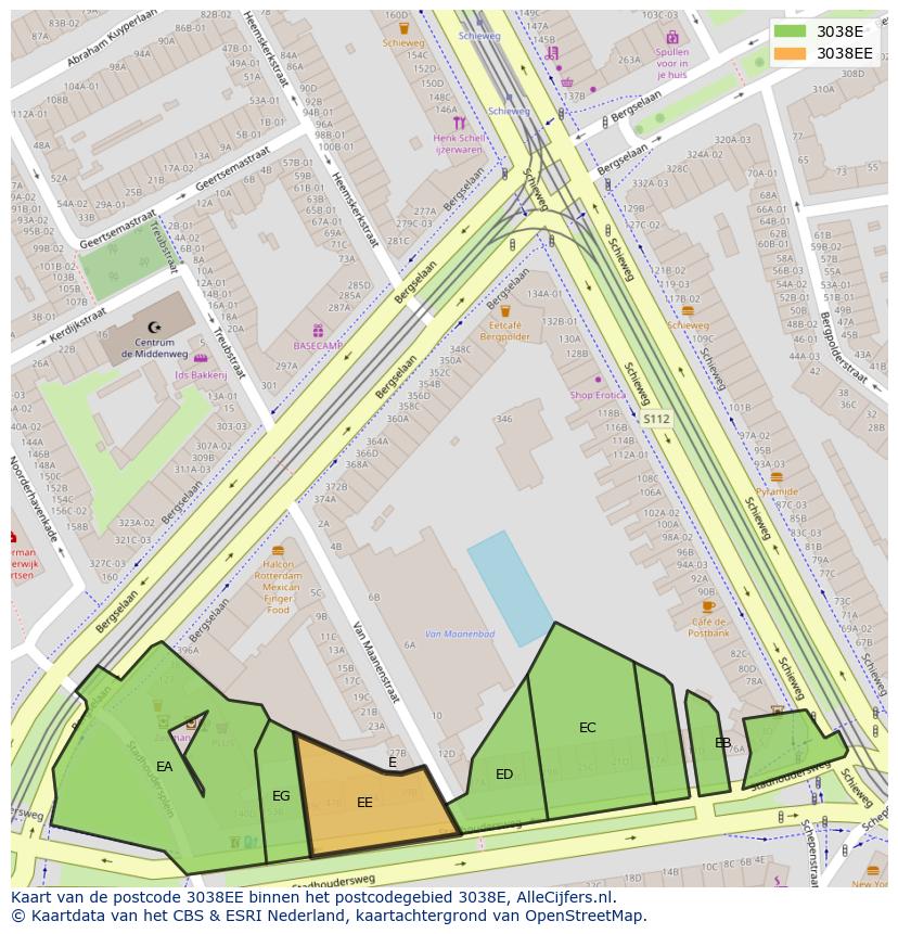 Afbeelding van het postcodegebied 3038 EE op de kaart.