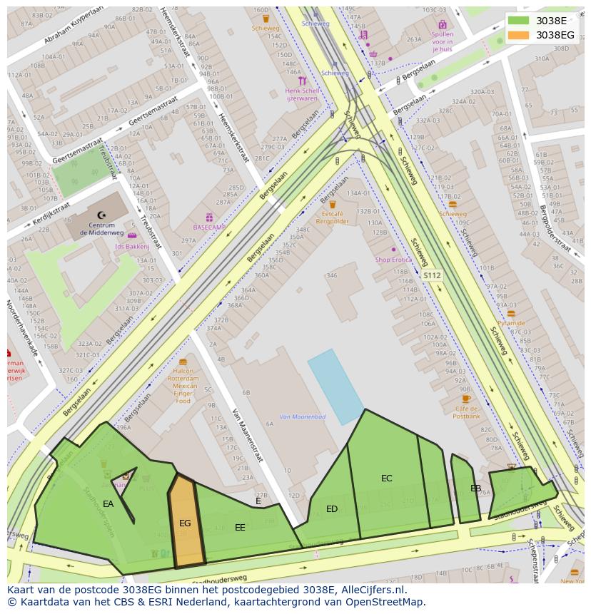 Afbeelding van het postcodegebied 3038 EG op de kaart.