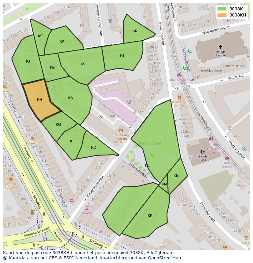 Afbeelding van het postcodegebied 3038 KH op de kaart.