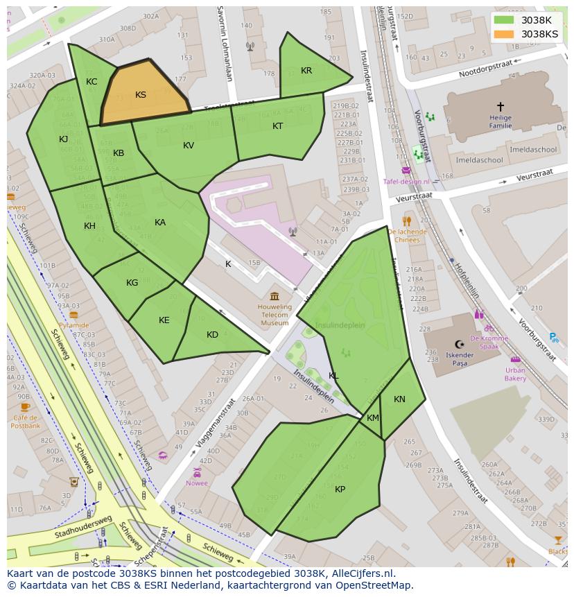 Afbeelding van het postcodegebied 3038 KS op de kaart.