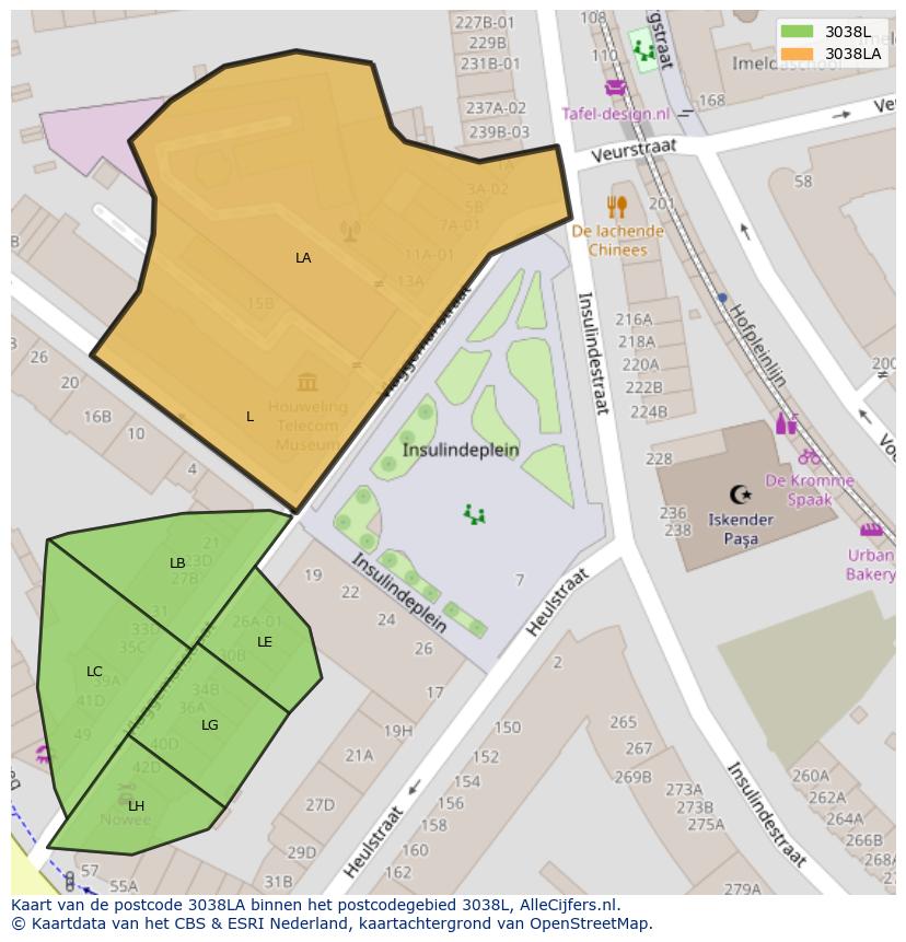 Afbeelding van het postcodegebied 3038 LA op de kaart.