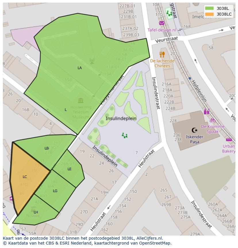 Afbeelding van het postcodegebied 3038 LC op de kaart.