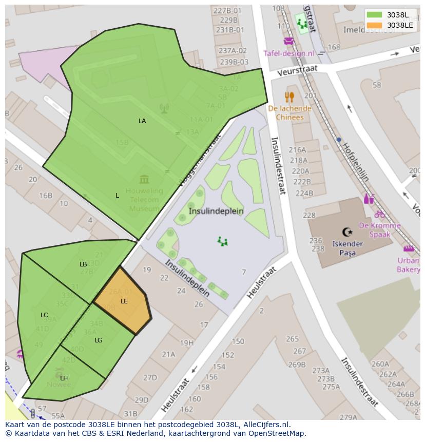 Afbeelding van het postcodegebied 3038 LE op de kaart.