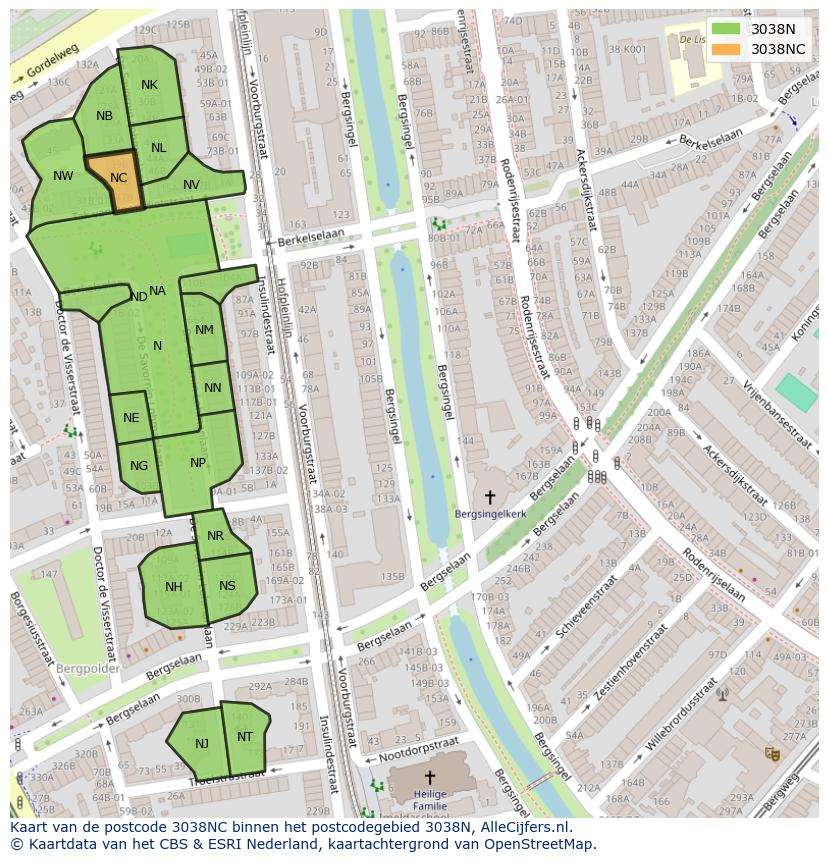 Afbeelding van het postcodegebied 3038 NC op de kaart.