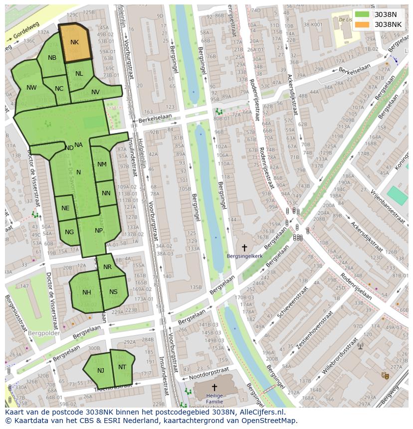 Afbeelding van het postcodegebied 3038 NK op de kaart.