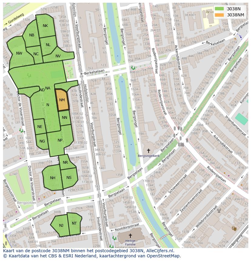 Afbeelding van het postcodegebied 3038 NM op de kaart.