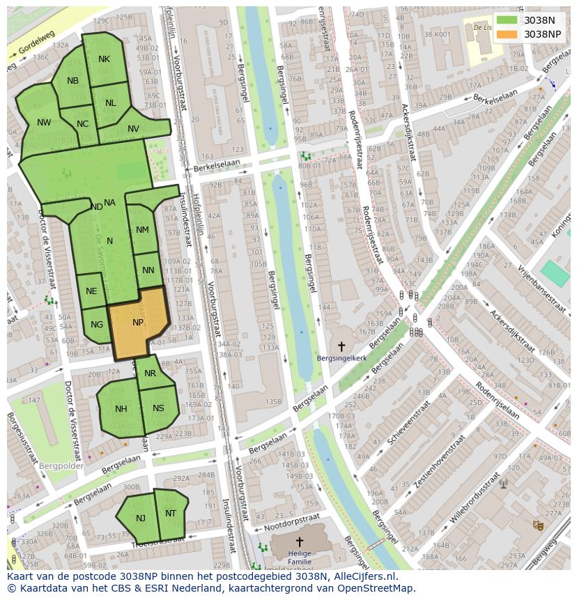 Afbeelding van het postcodegebied 3038 NP op de kaart.