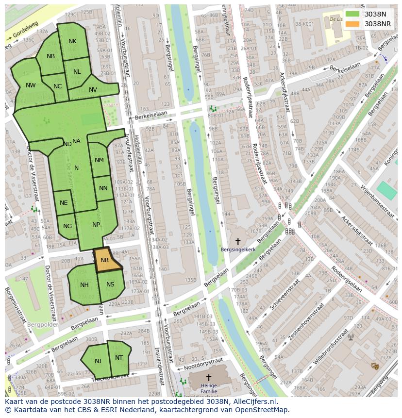Afbeelding van het postcodegebied 3038 NR op de kaart.