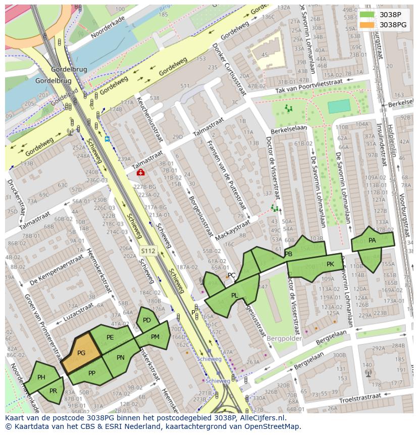 Afbeelding van het postcodegebied 3038 PG op de kaart.