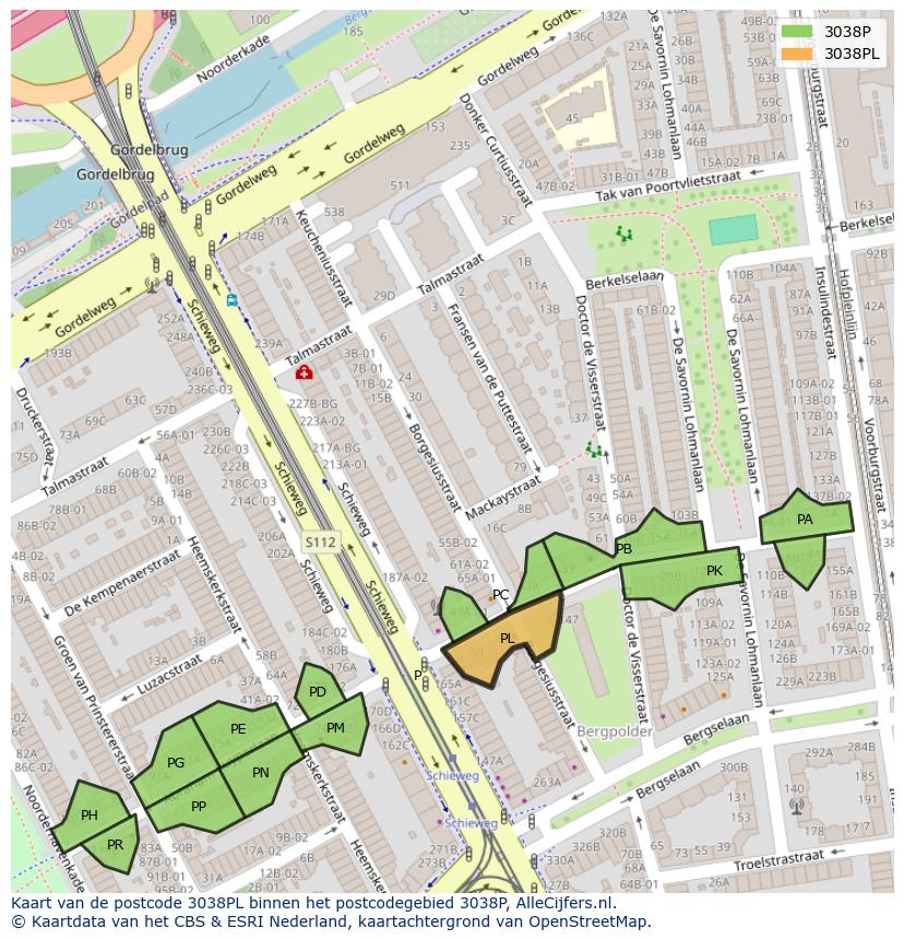 Afbeelding van het postcodegebied 3038 PL op de kaart.