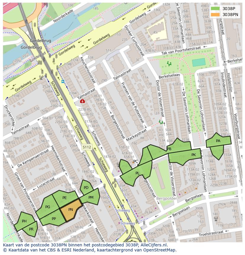 Afbeelding van het postcodegebied 3038 PN op de kaart.