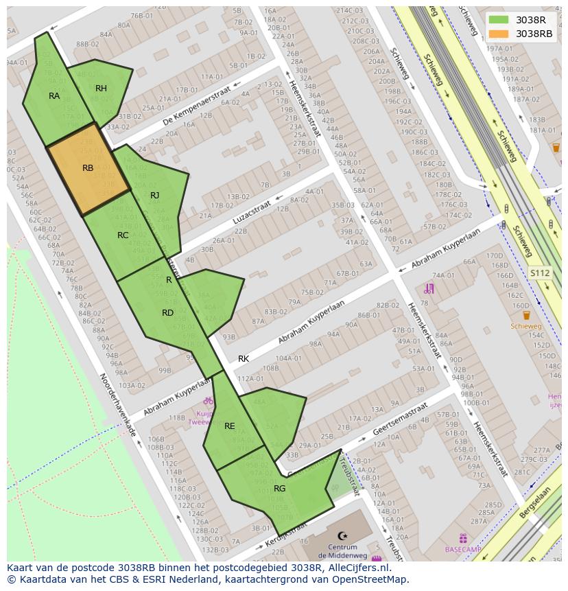 Afbeelding van het postcodegebied 3038 RB op de kaart.