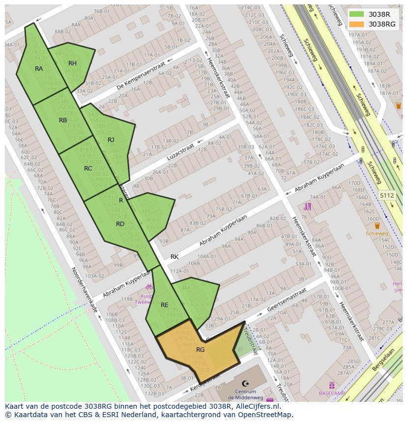Afbeelding van het postcodegebied 3038 RG op de kaart.