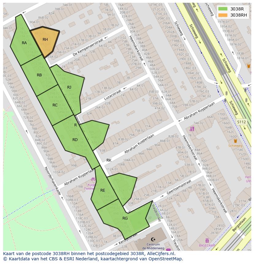 Afbeelding van het postcodegebied 3038 RH op de kaart.