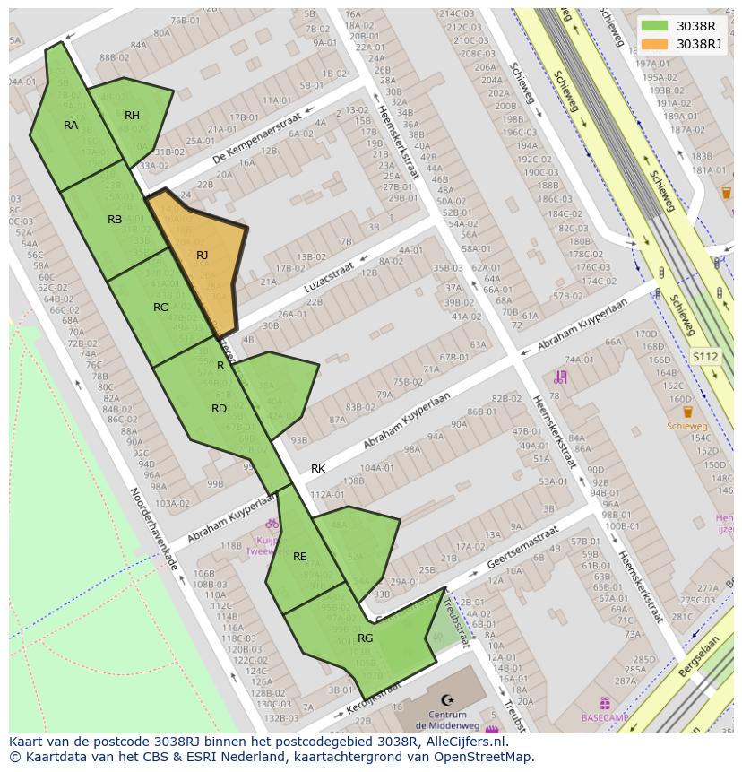 Afbeelding van het postcodegebied 3038 RJ op de kaart.