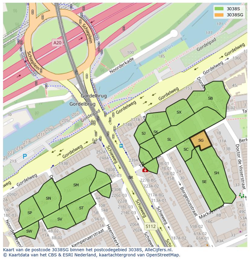 Afbeelding van het postcodegebied 3038 SG op de kaart.