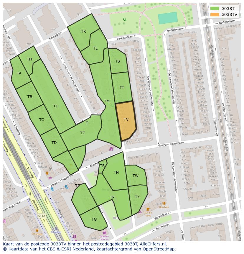Afbeelding van het postcodegebied 3038 TV op de kaart.