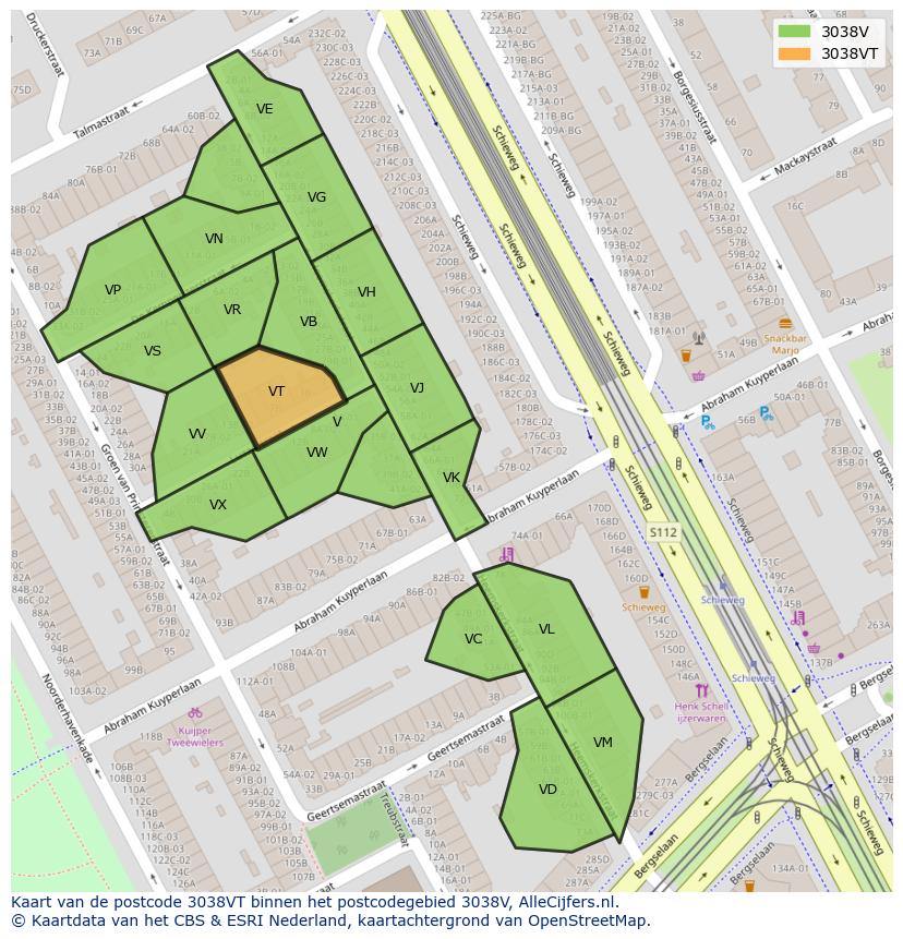 Afbeelding van het postcodegebied 3038 VT op de kaart.