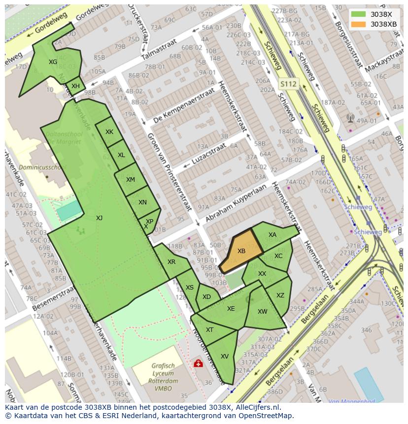 Afbeelding van het postcodegebied 3038 XB op de kaart.