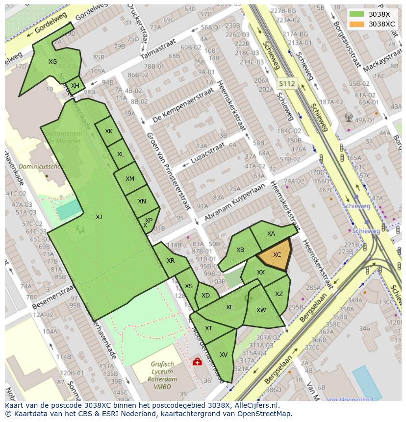 Afbeelding van het postcodegebied 3038 XC op de kaart.
