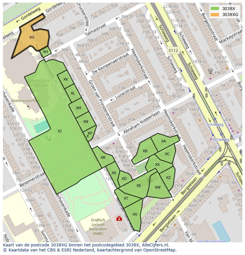 Afbeelding van het postcodegebied 3038 XG op de kaart.